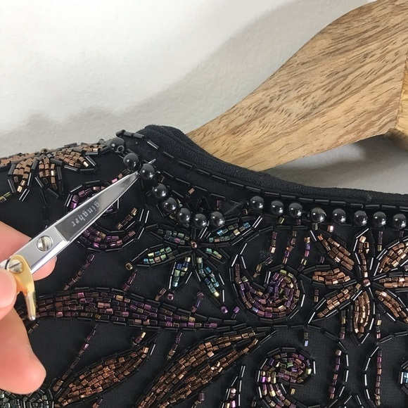 CASADEI Vintage Black Beaded Floral Fringe Cocktail Blazer Jacket Skirt Suit Set - Picture 10 of 16